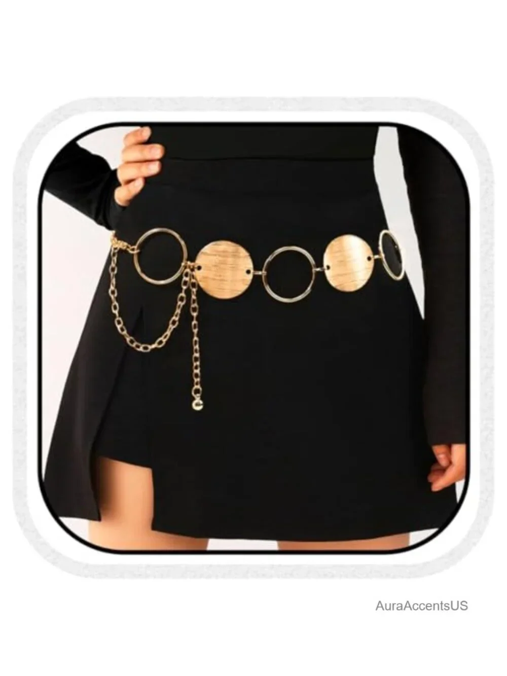 Chunky Metal Link Chain Belt O-Ring Adjustable Waist Accessory